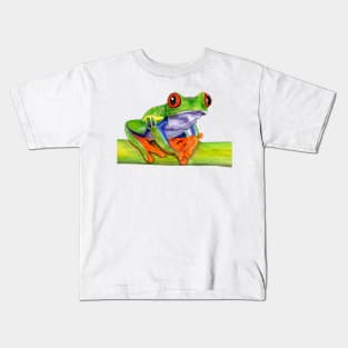 Red-eyed tree frog - ink and watercolour painting Kids T-Shirt